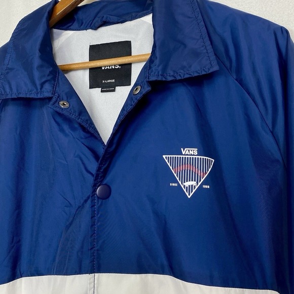Van x Skateboard Mens XLCoach Windbreaker Jacket Red White Blue USA Lined Retro - Picture 2 of 5